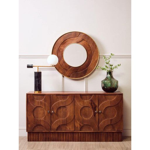 Siva Mango Wood Sideboard Natural Frame With Black Hammered Design Doors