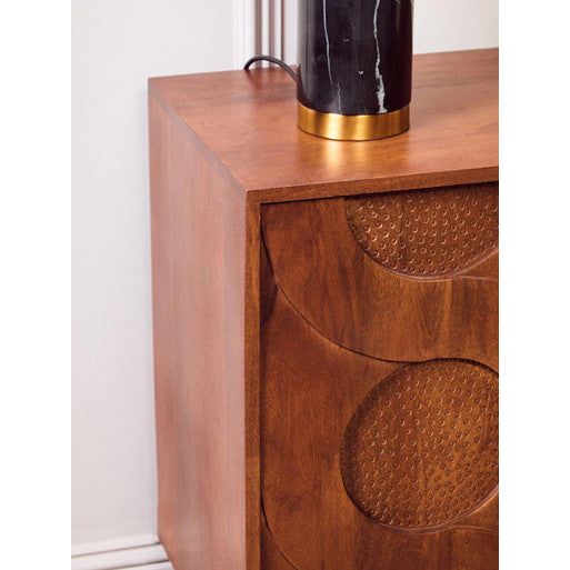Siva Mango Wood Sideboard Natural Frame With Black Hammered Design Doors