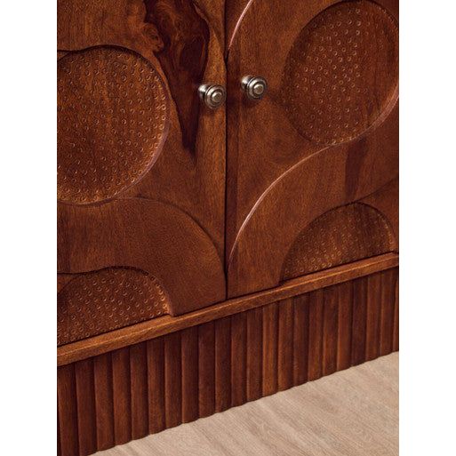 Siva Mango Wood Sideboard Natural Frame With Black Hammered Design Doors