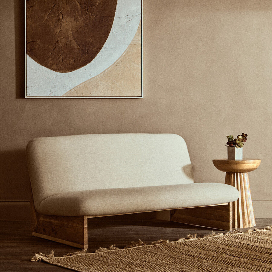 Parova Cream Textured Linen 2 Seater Armless Sofa