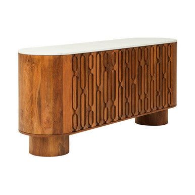 Torcino Mango Wood, Marble Top Sideboard