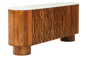 Mango Wood Carved Design Marble Top Three Door Sideboard | Torcino – detail