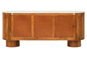 Mango Wood Carved Design Marble Top Three Door Sideboard | Torcino – close-up