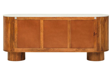 Mango Wood Carved Design Marble Top Three Door Sideboard | Torcino – close-up