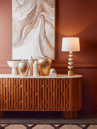 Torcino Mango Wood, Marble Top Sideboard