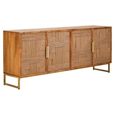 Teora Mango Wood Paper Rope Detail Four Door Sideboard