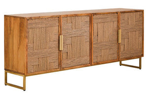 Teora Natural Mango Wood 4 Door Sideboard with Rope Detail – side view