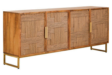 Teora Natural Mango Wood 4 Door Sideboard with Rope Detail – side view
