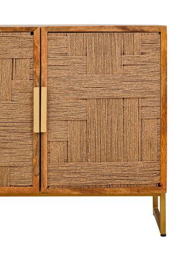 Teora Natural Mango Wood 4 Door Sideboard with Rope Detail – close-up