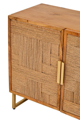 Teora Natural Mango Wood 4 Door Sideboard with Rope Detail – back view