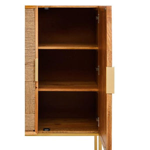 Teora Paper Rope Detail Two Door Mango Wood Cabinet