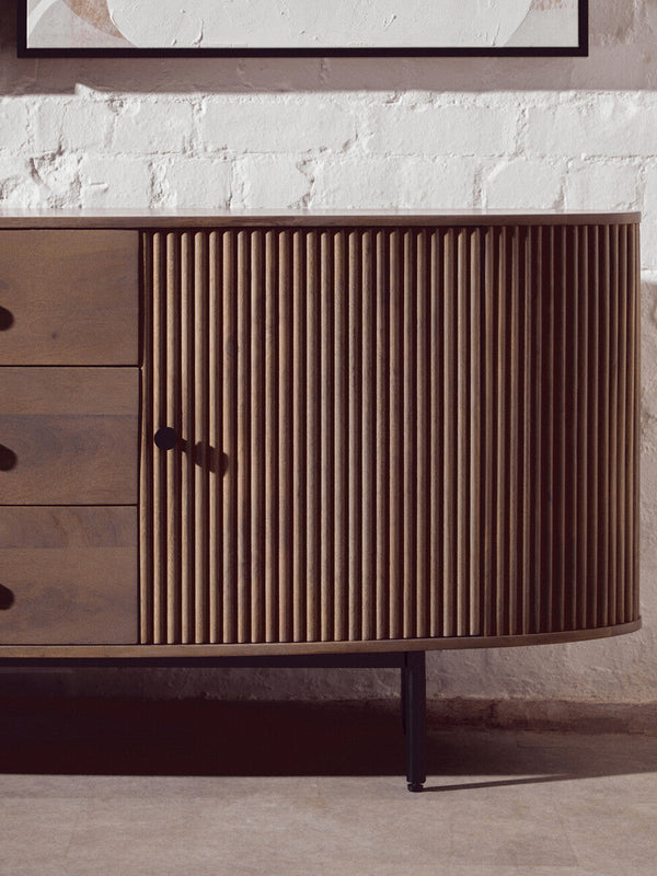 Torello Grey Wash Mango Wood 2 Door and 3 Drawer Sideboard – close-up 2
