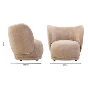 Delray Deep Stone Chenille Effect Curved Chair – angle view