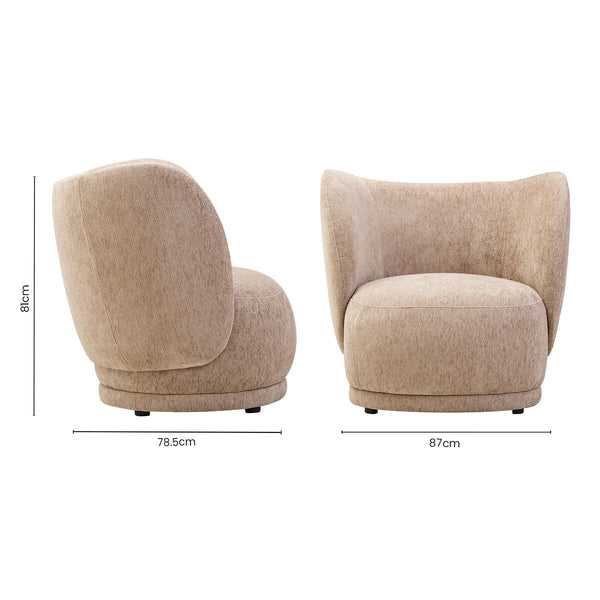 Delray Deep Stone Chenille Effect Curved Chair – angle view