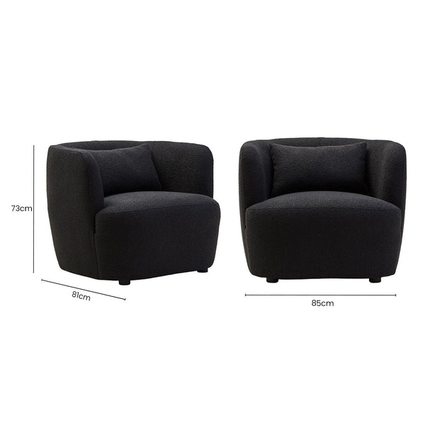 Bruge Black Textured Fabric Curved Chair – angle view 2