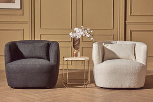 Bruge Black Textured Fabric Curved Chair – in room setting 2
