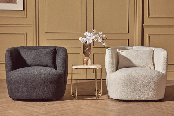 Bruge Black Textured Fabric Curved Chair – in room setting 2