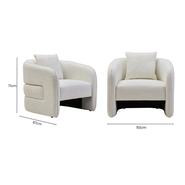 Bilani Cream Linen Effect Curved Chair – back view 2