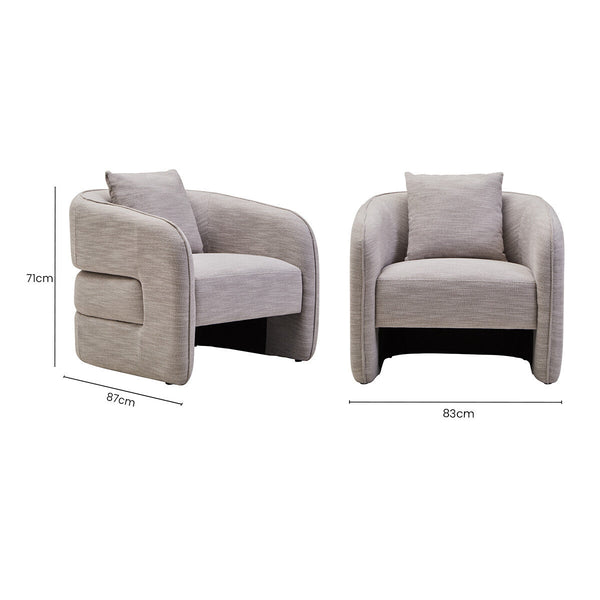 Bilani Grey Linen Effect Curved Chair – back view 2