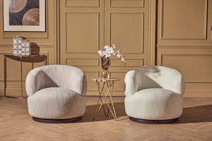 Bordo Cream Textured Fabric Curved Swivel Chair – in room setting 2