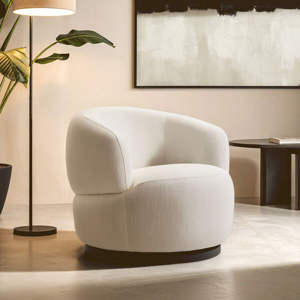 Bordo Cream Textured Fabric Curved Swivel Chair – in room setting