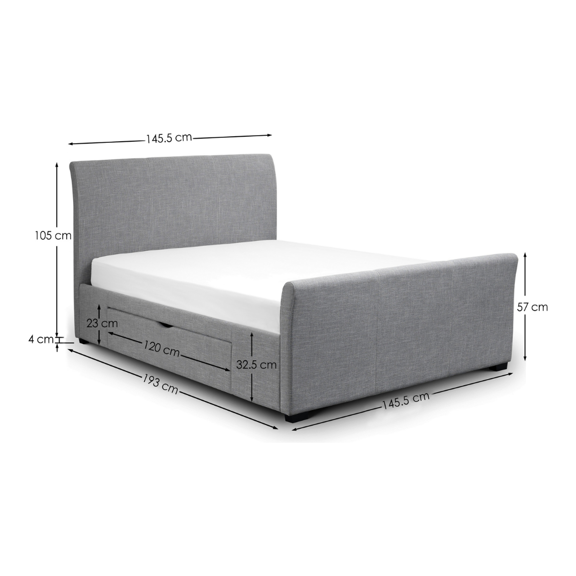 Capri Light Grey with Drawers Double Bed - Living with Luxury