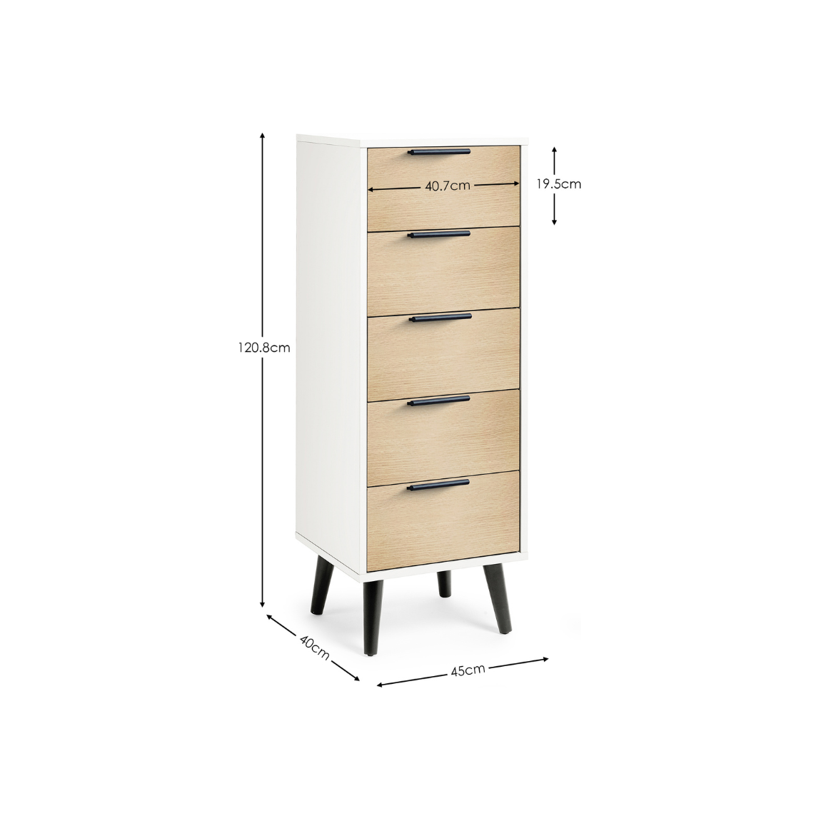 Alba 5 Drawer Narrow Chest - White/Oak - Living with Luxury