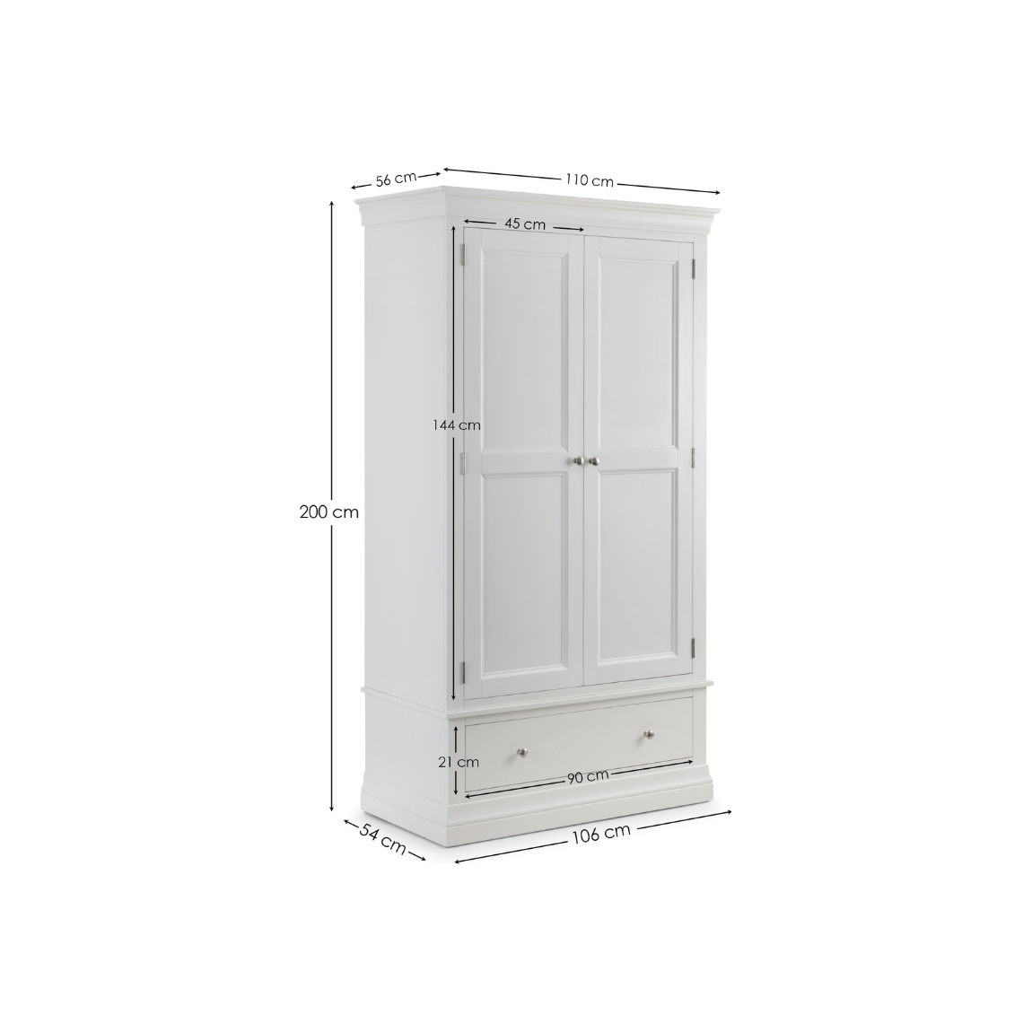 Clermont 2 Door 1 Drawer Wardrobe - Surf White - Living with Luxury