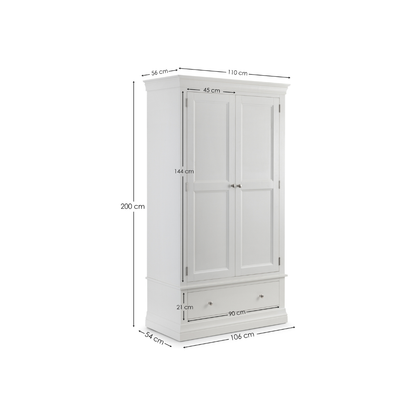 Clermont 2 Door 1 Drawer Wardrobe - Surf White - Living with Luxury