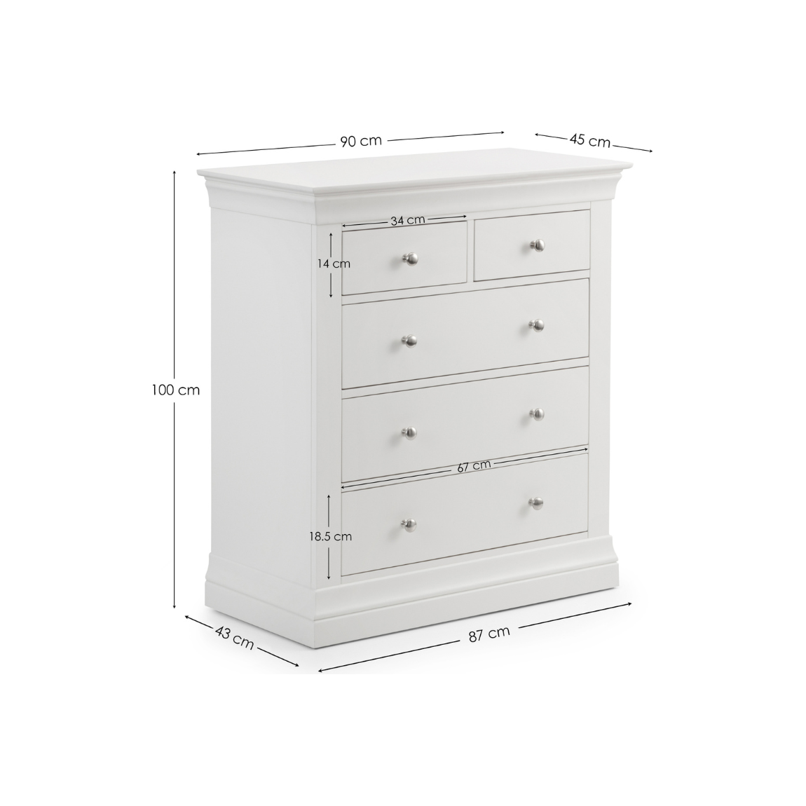 Clermont 3+2 Drawer Chest - Surf White - Living with Luxury