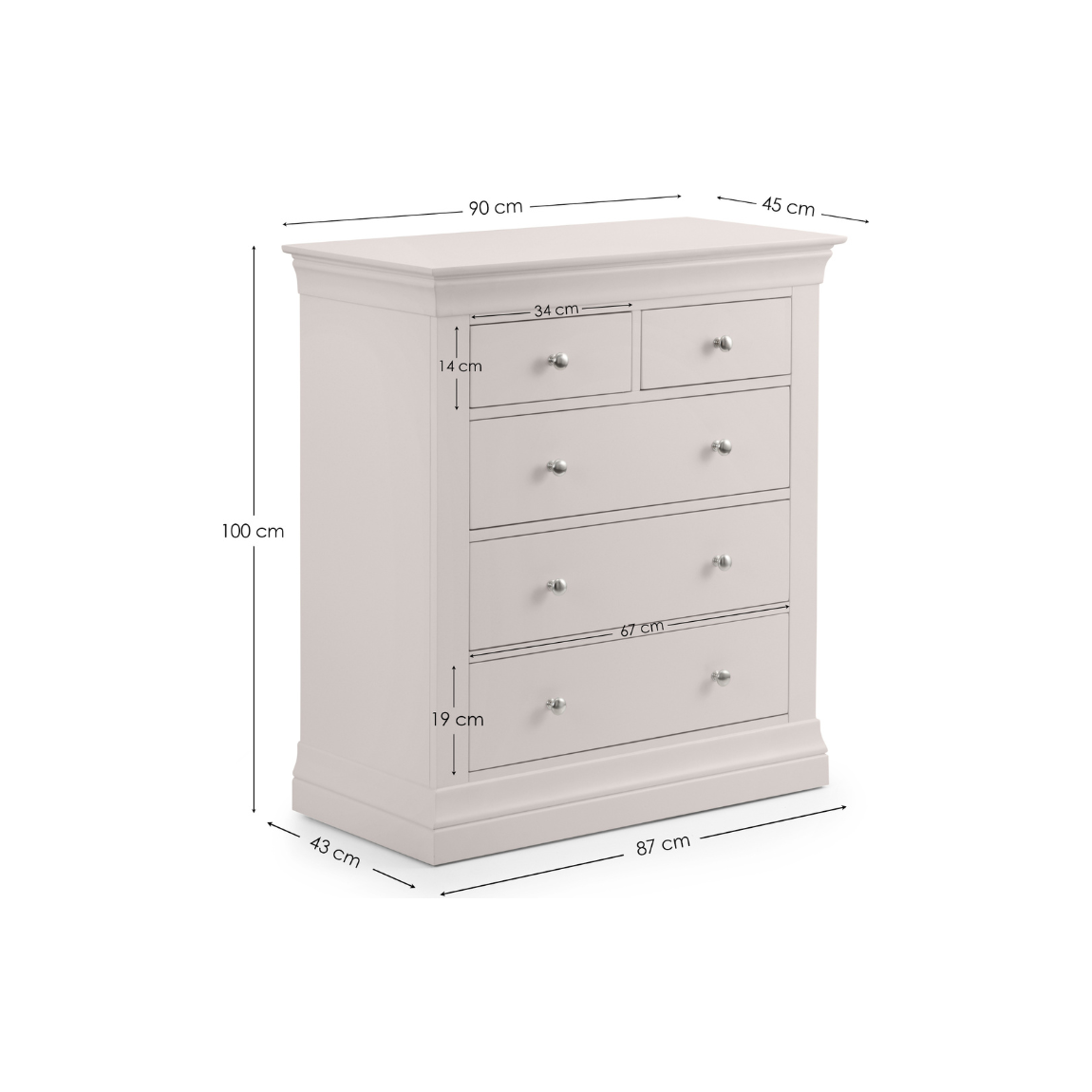 Clermont 3+2 Drawer Chest - Light Grey - Living with Luxury