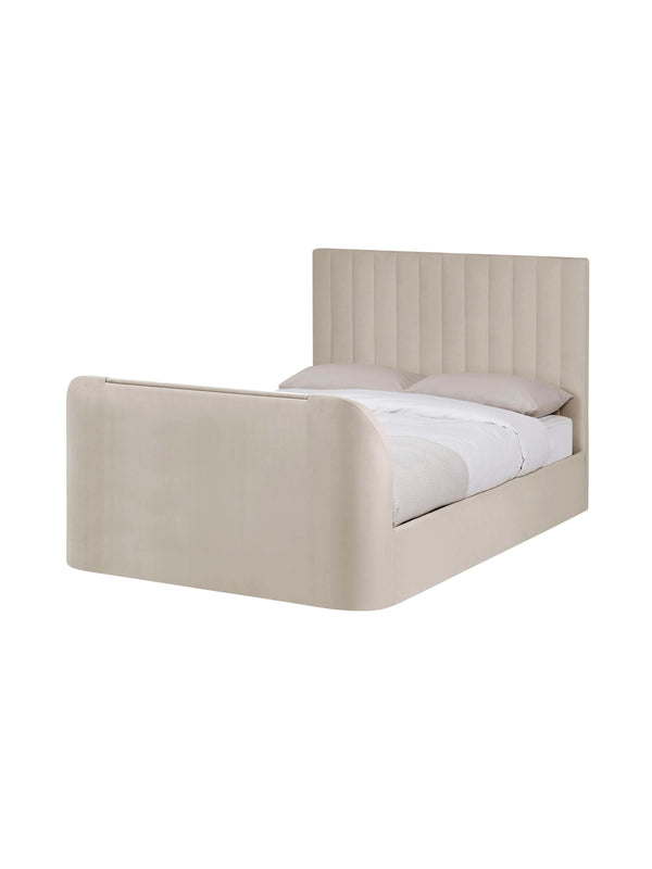 Alana Side-Lift Ottoman TV Bed - Cream Velvet, Double - Living with Luxury