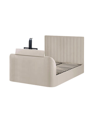 Alana Side-Lift Ottoman TV Bed - Cream Velvet, Double - Living with Luxury