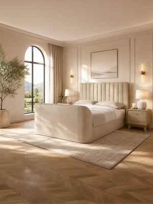 Alana Side-Lift Ottoman TV Bed - Cream Velvet, King - Living with Luxury