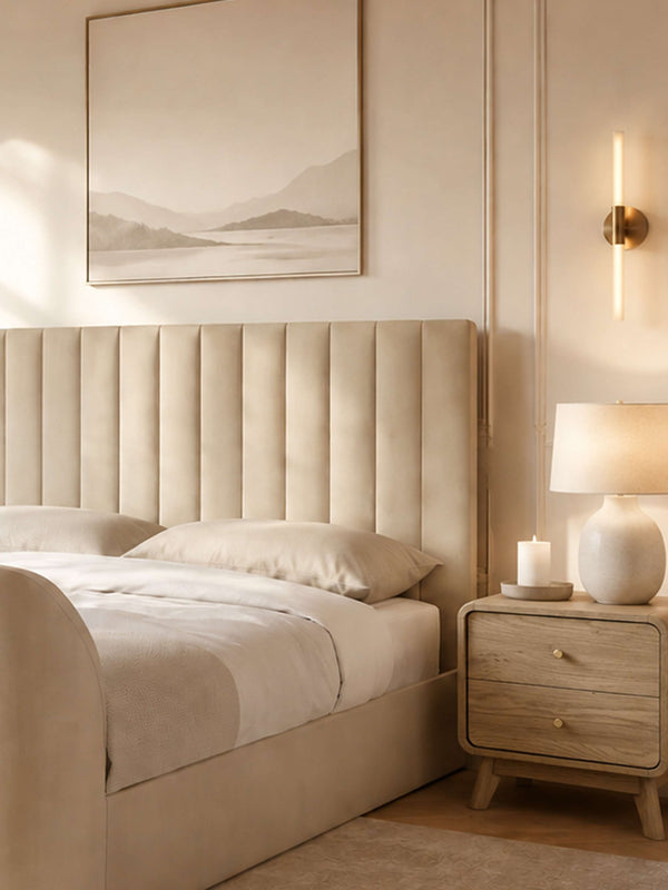 Alana Side-Lift Ottoman TV Bed - Cream Velvet, King - Living with Luxury