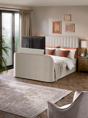 Alana Side-Lift Ottoman TV Bed - Cream Velvet, King - Living with Luxury