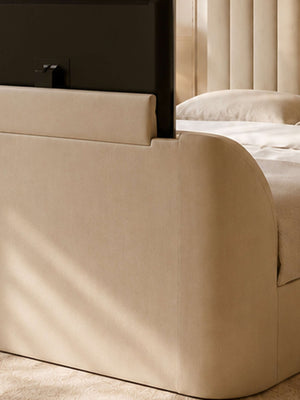 Alana Side-Lift Ottoman TV Bed - Cream Velvet, King - Living with Luxury