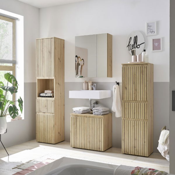 Austin Tall Bathroom Cabinet – Natural Wood - Living with Luxury