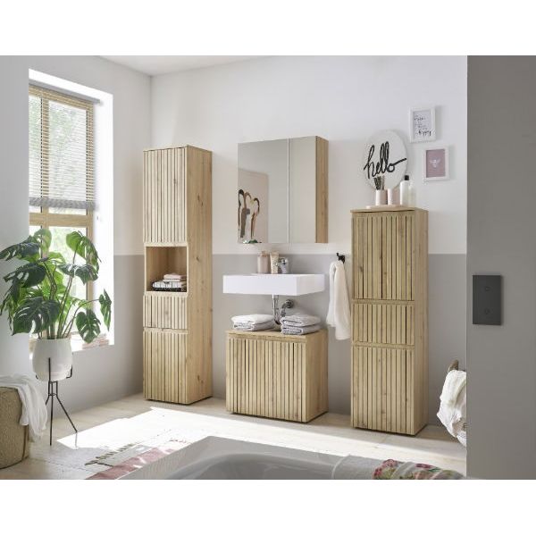Austin Mirrored Bathroom Cabinet – Natural Wood - Living with Luxury