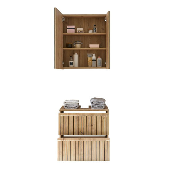 Austin Mirrored Bathroom Cabinet – Natural Wood - Living with Luxury