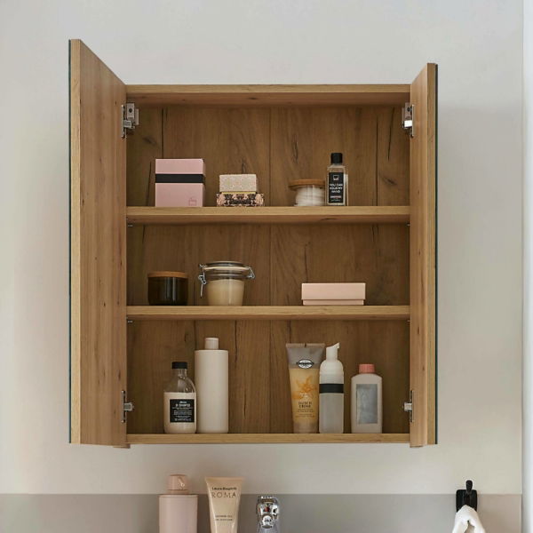 Austin Mirrored Bathroom Cabinet – Natural Wood - Living with Luxury