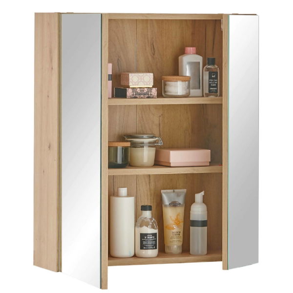 Austin Mirrored Bathroom Cabinet – Natural Wood - Living with Luxury
