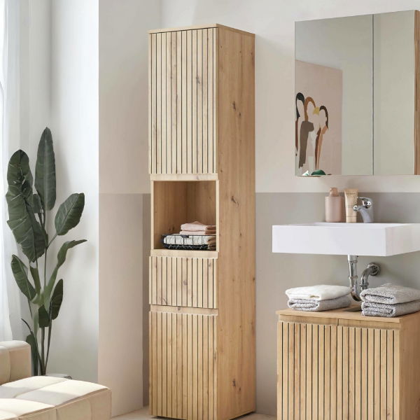 Austin Tall Bathroom Cabinet – Natural Wood - Living with Luxury