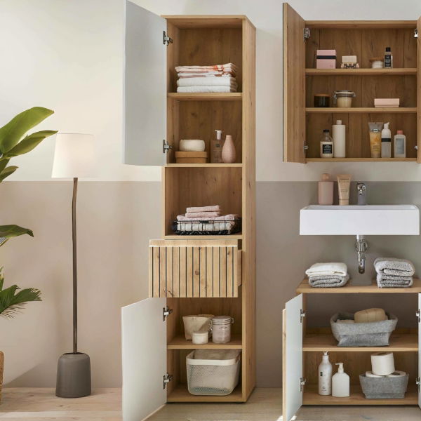 Austin Tall Bathroom Cabinet – Natural Wood - Living with Luxury