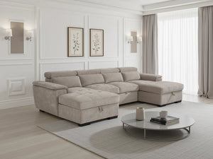 Alaya Beige U-Shaped Corner Sofabed – 6 Seater Fabric Sofa