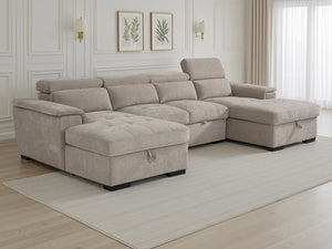 Alaya Beige U-Shaped Corner Sofabed – 6 Seater Fabric Sofa