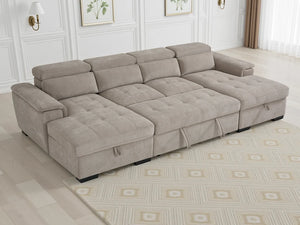 Alaya Beige U-Shaped Corner Sofabed – 6 Seater Fabric Sofa