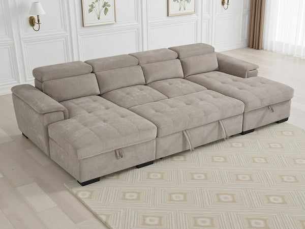 Alaya Beige U-Shaped Corner Sofabed – 6 Seater Fabric Sofa