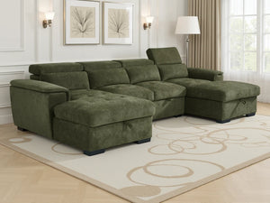 Alaya Green U-Shaped Corner Sofabed – 6 Seater Fabric Sofa