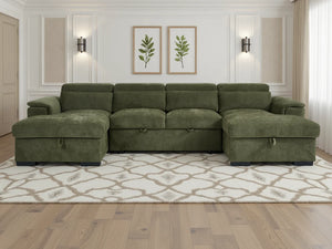 Alaya Green U-Shaped Corner Sofabed – 6 Seater Fabric Sofa